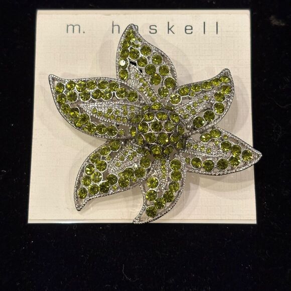 M. Haskell Green Crystal Flower Brooch - Picture 1 of 3